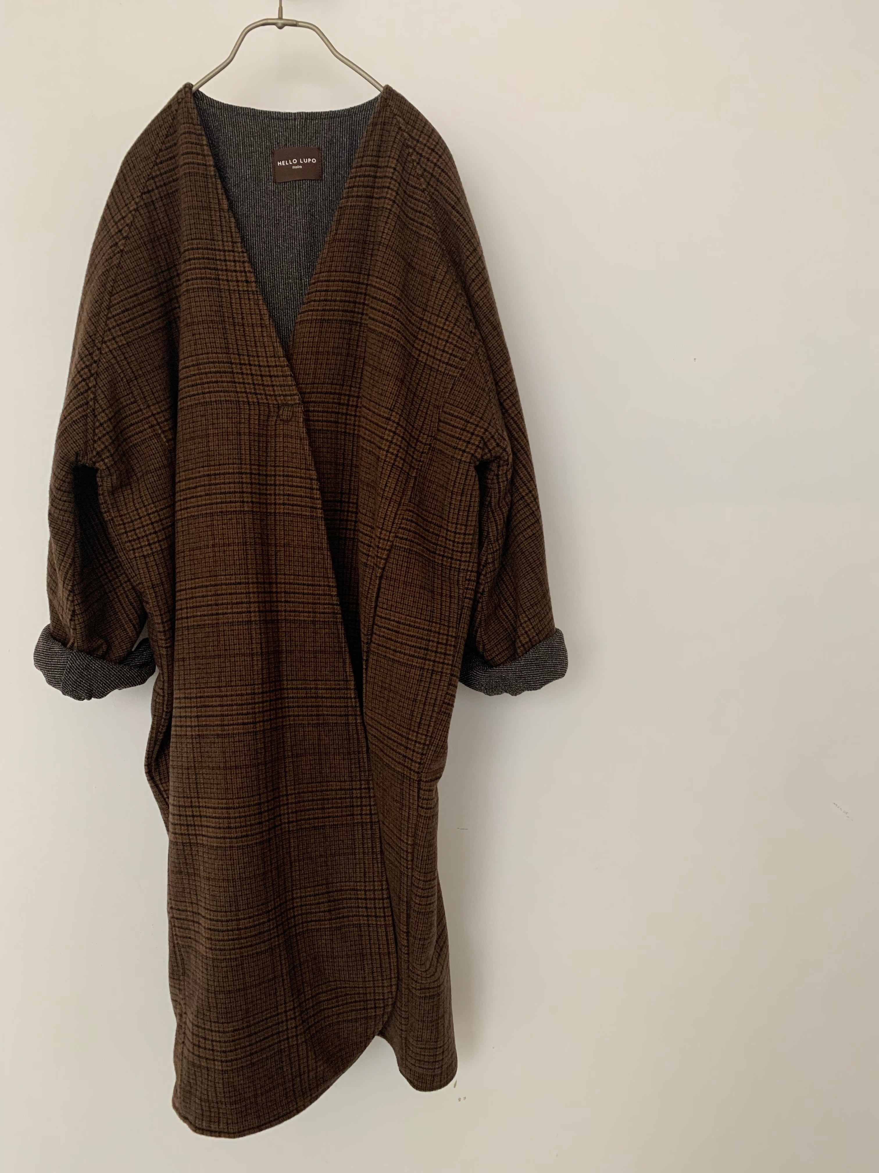 HELLO LUPO Kimono Coat  brown check