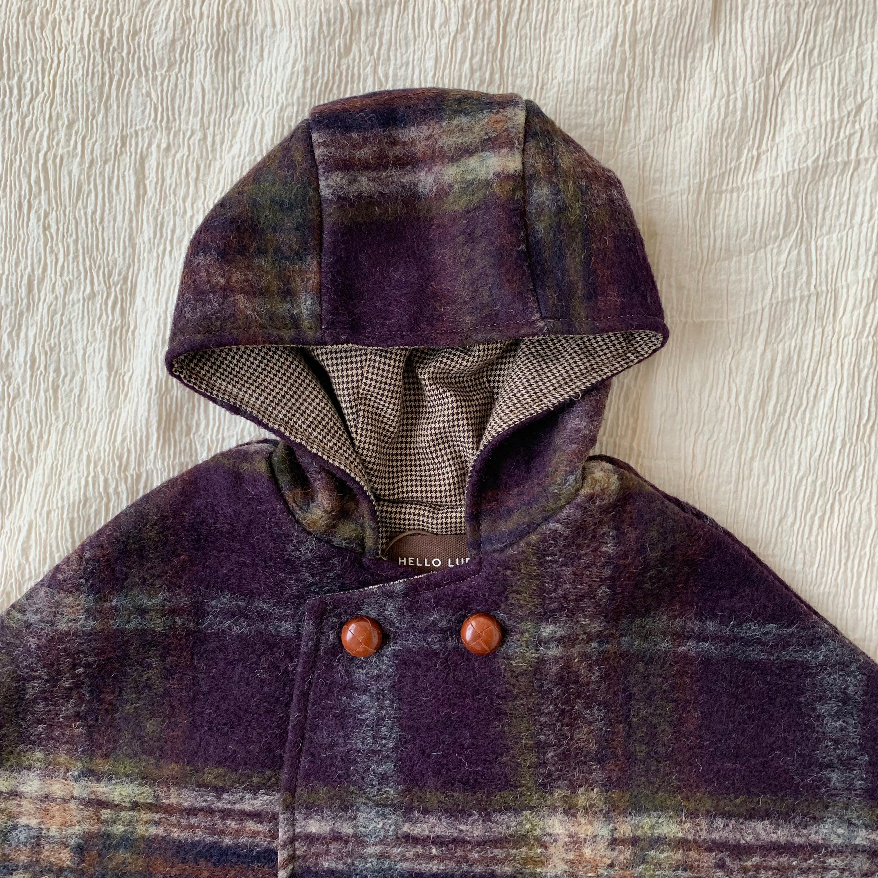 40% off Lupo poncho, purple check – Hello Lupo